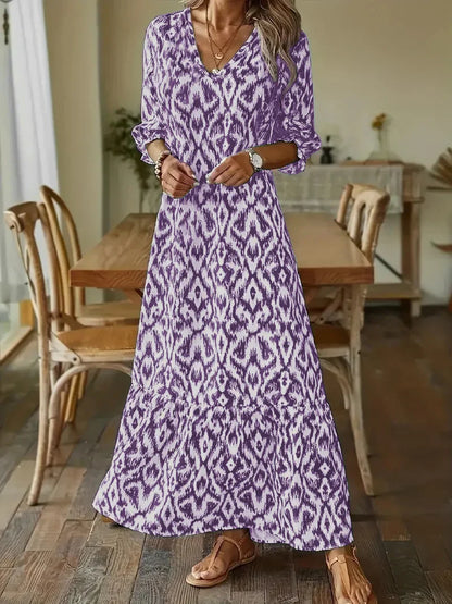 CD | 2024 Europene și americane transfrontaliere AliExpress toamna și iarna fashionista drăguț vrac V-neck imprimare mijlocul mâneci rochie lungă