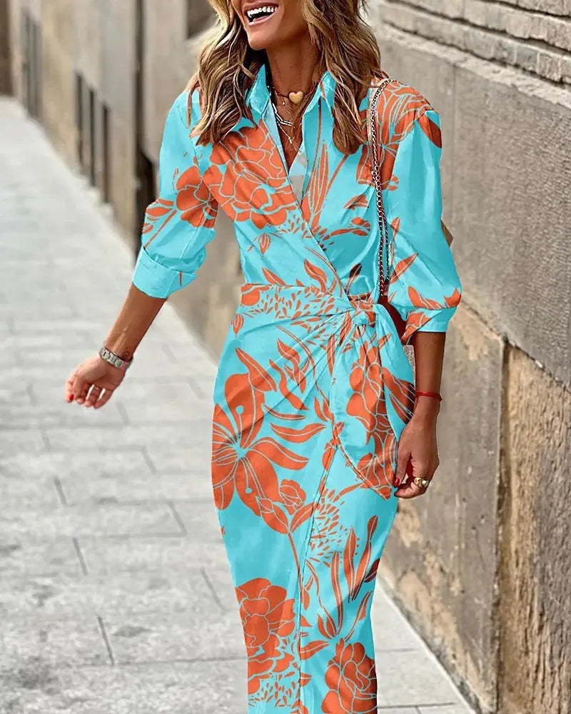 CD | 2024 AliExpress Europene și americane transfrontaliere noua moda imprimate cămașă guler dantelă până midi rochie cu dungi
