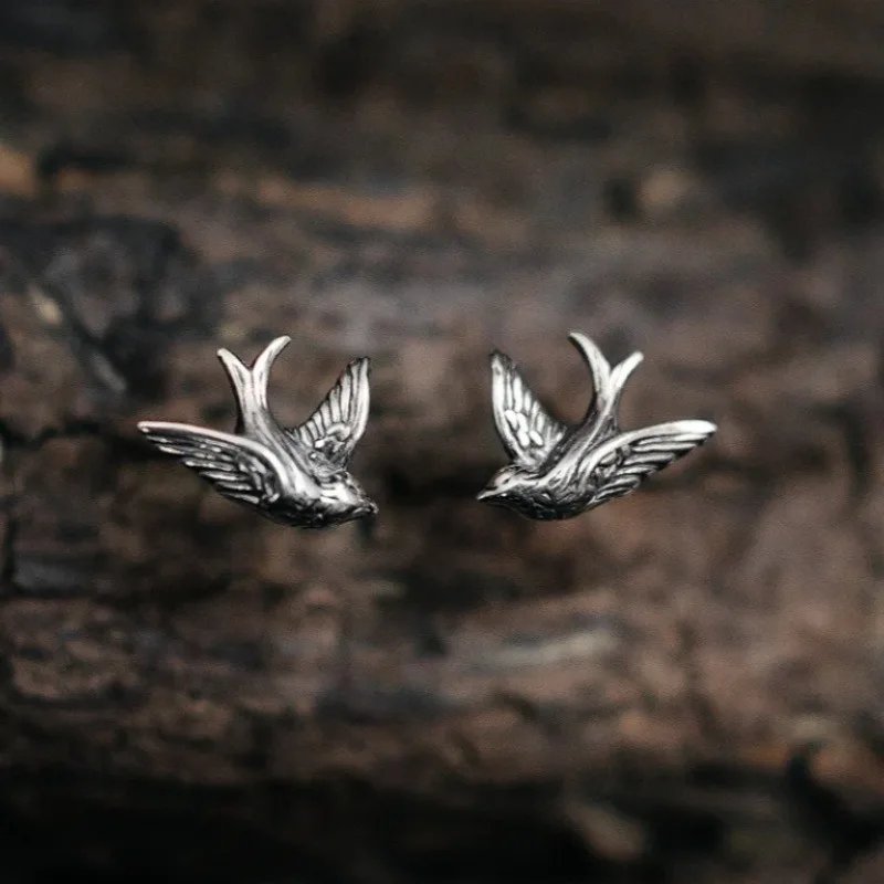 Silver Bird Stud Earrings