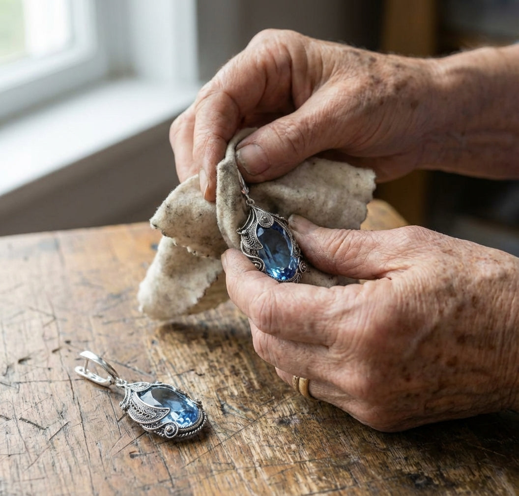 Silver Color Inlaid Blue Stone Earrings