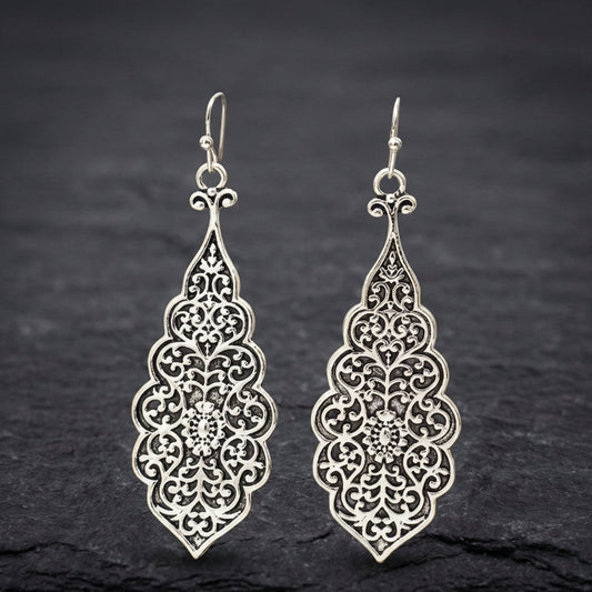 Silver Color Metal Grave Flower Earrings