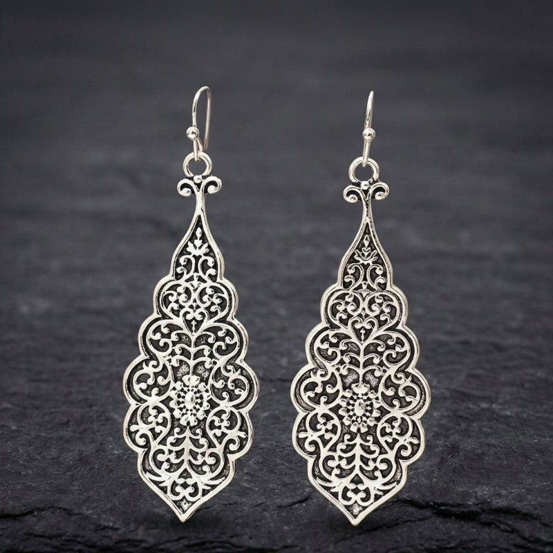 Silver Color Metal Grave Flower Earrings