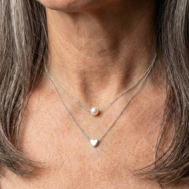 Silver Heart And Pearl Necklace