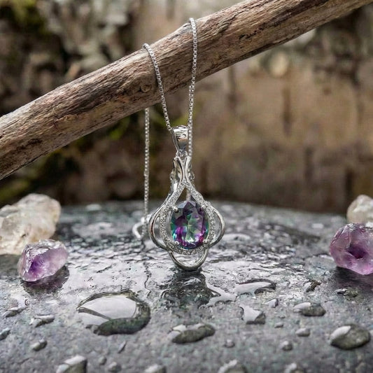 Silver Multicolor Gem Pendant Necklace