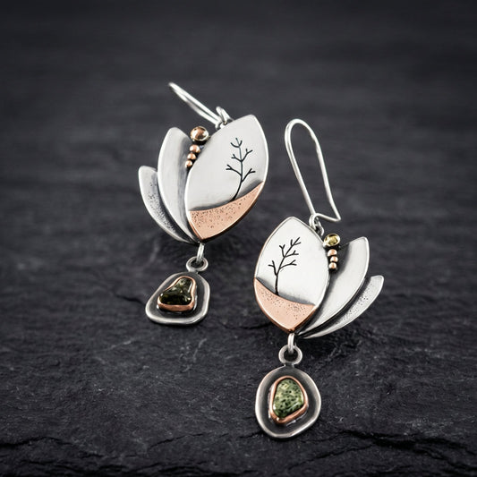 Silver Rose Gold Long Dangle Earrings