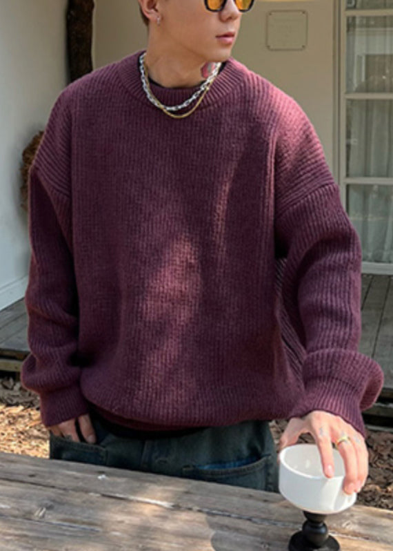 Simple Apricot O Neck Knit Sweaters Spring