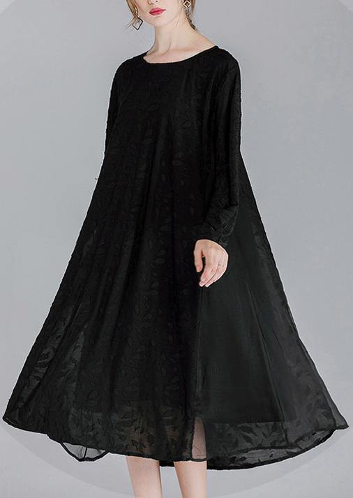 Simple Black Patchwork Chiffon Long Sleeve Spring Summer Dress