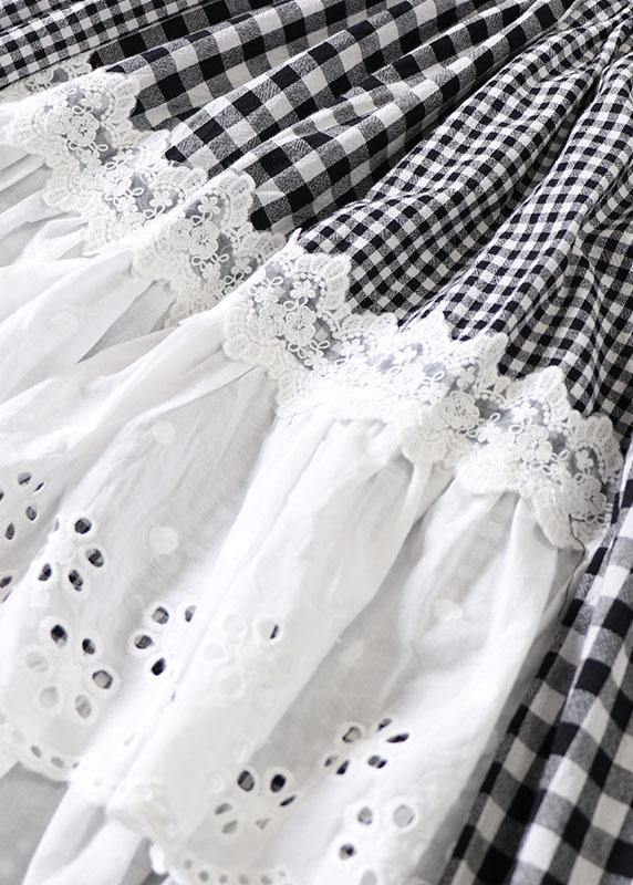 Simple Black Patchwork White Plaid Fall a Line Skirt