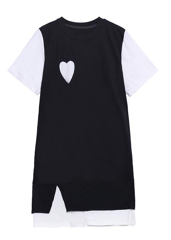 Simple Black Patchwork Side Open Asymmetrical Design Maxi Dress Summer