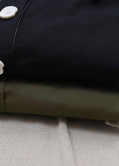 Simple Black Pockets Cotton Long Shirts Summer Dress