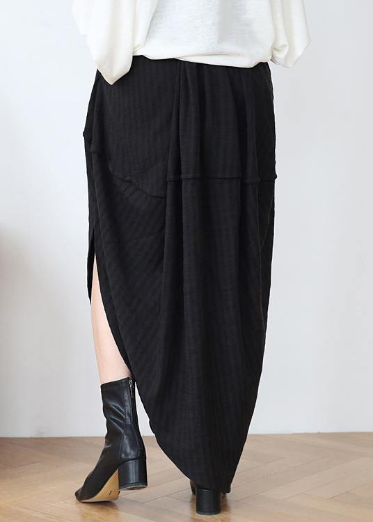 Simple Black Asymmetrical Design Linen Skirt