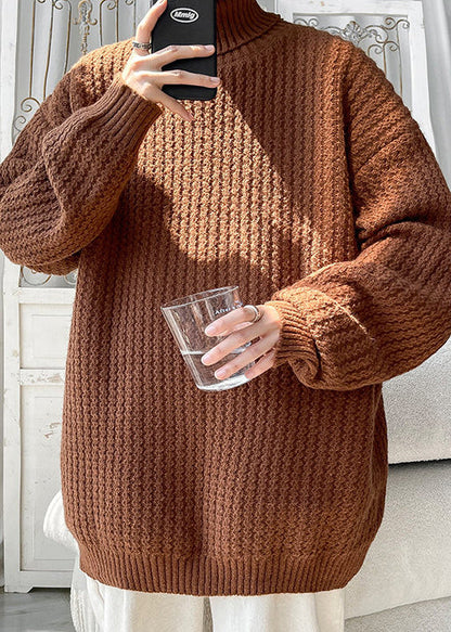 Simple Blue Turtleneck Cozy Knit Sweater Winter