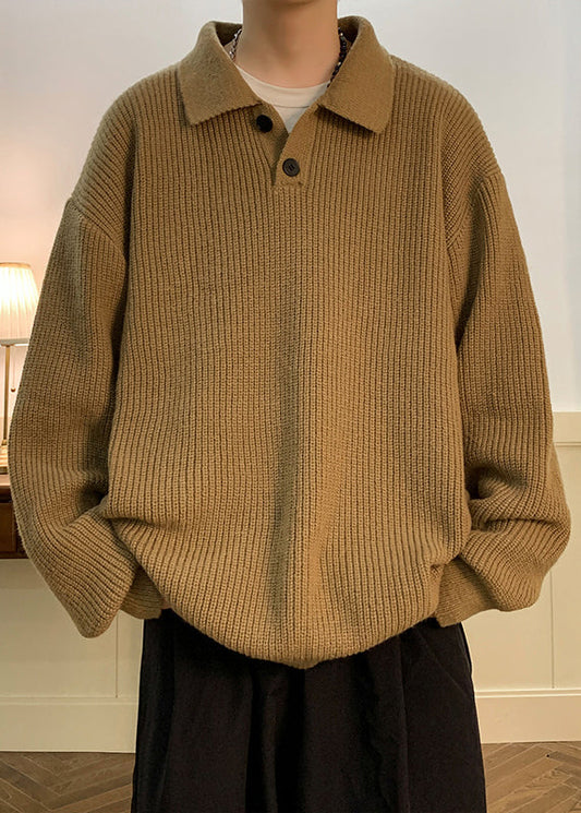 Simple Coffee Peter Pan Collar Button Knit Sweaters Fall
