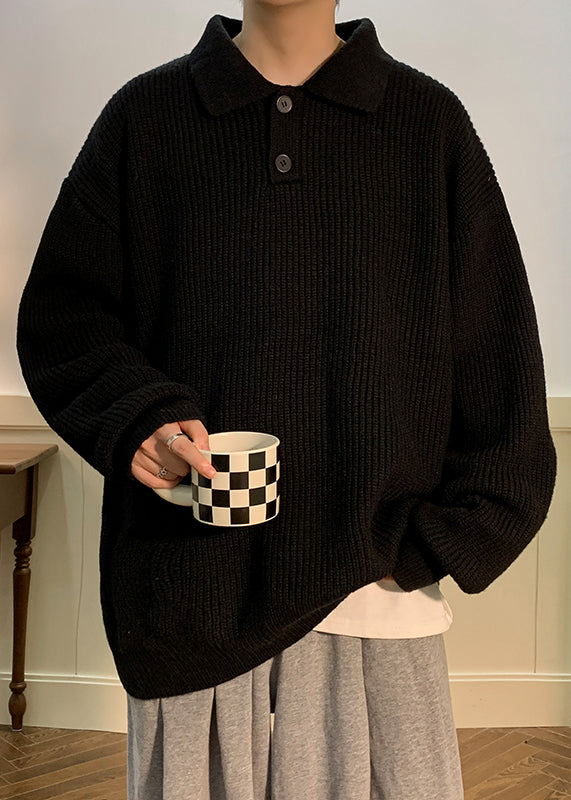 Simple Coffee Peter Pan Collar Button Knit Sweaters Fall