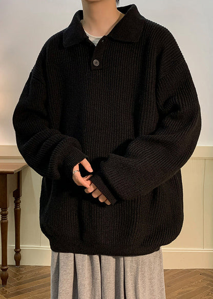Simple Coffee Peter Pan Collar Button Knit Sweaters Fall