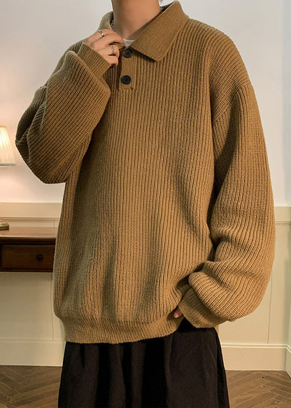 Simple Coffee Peter Pan Collar Button Knit Sweaters Fall