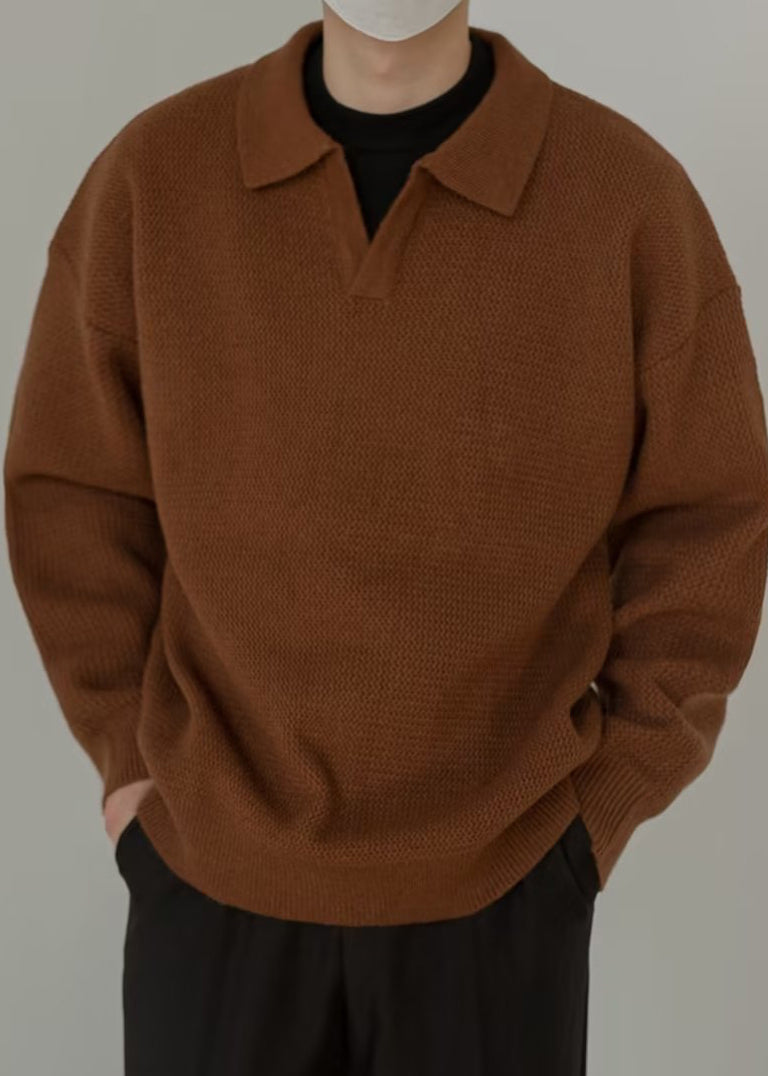 Simple Coffee Peter Pan Collar Knit Sweaters Spring