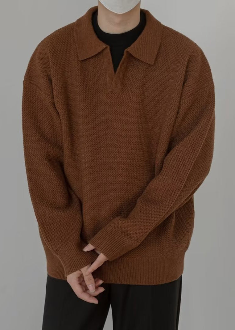 Simple Coffee Peter Pan Collar Knit Sweaters Spring