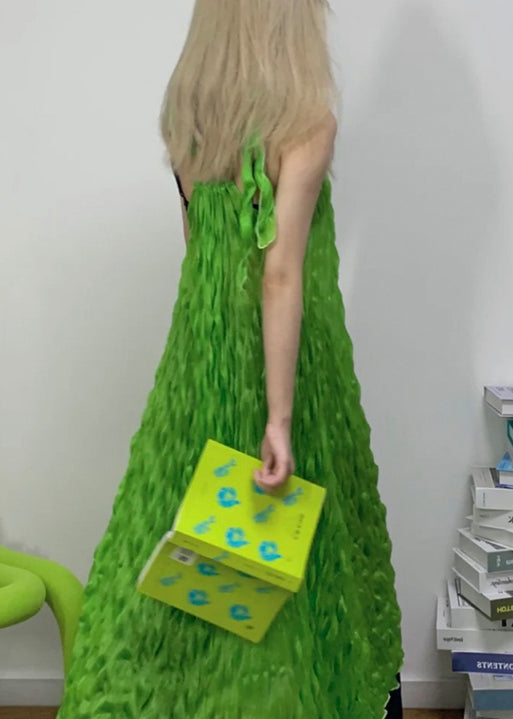 Simple Green Lace Up Spaghetti Strap Dress Sleeveless