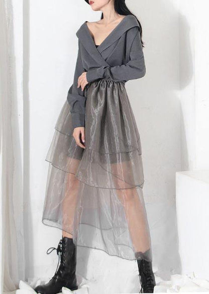 Simple Grey Ruffles Cinched Skirts Summer