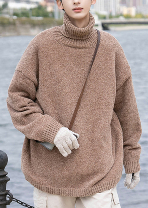 Simple Grey Turtleneck Cozy Knit Sweaters Pullover Winter