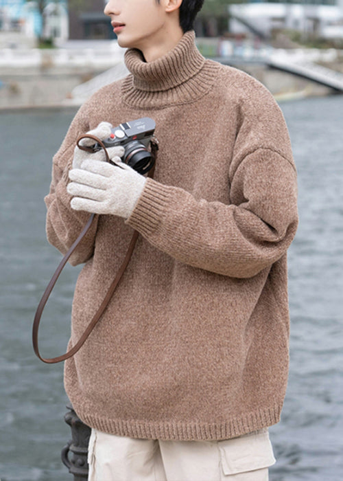 Simple Grey Turtleneck Cozy Knit Sweaters Pullover Winter