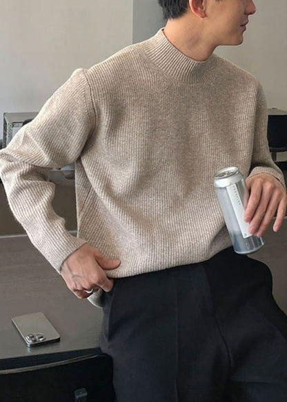 Simple Grey Turtleneck Knit Sweater Fall