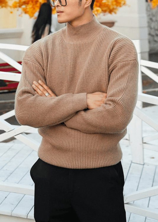 Simple Grey Turtleneck Knit Sweater Tops Fall