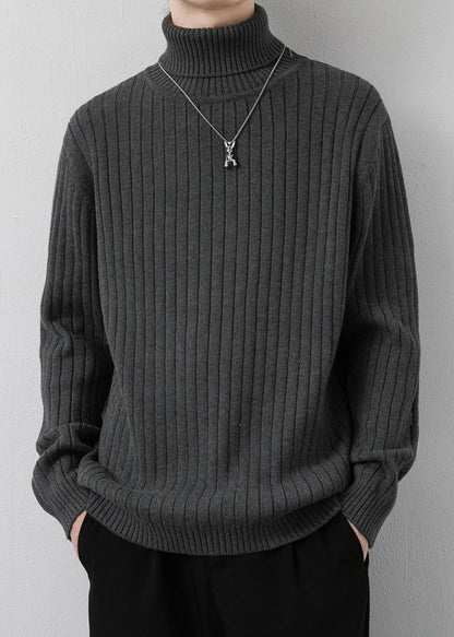 Simple Grey Turtleneck Thick Knit Sweater Pullover Winter