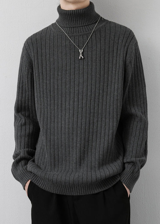 Simple Grey Turtleneck Thick Knit Sweater Pullover Winter