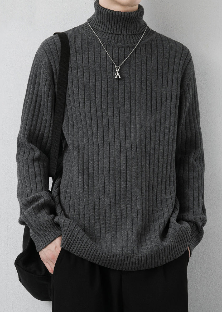 Simple Grey Turtleneck Thick Knit Sweater Pullover Winter