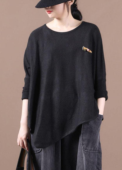 Simple Khaki O-neck Asymmetrical Design Fall Knitted Top