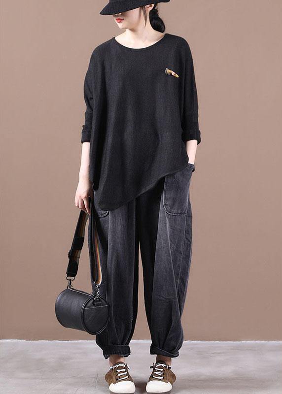 Simple Khaki O-neck Asymmetrical Design Fall Knitted Top