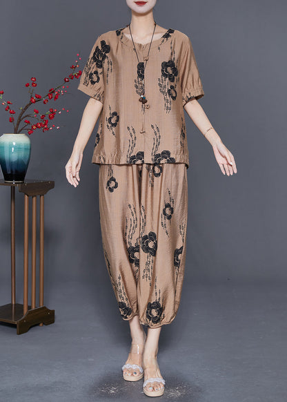 Simple Khaki Oversized Linen 2 Piece Outfit Set Summer