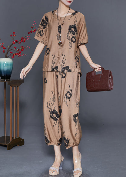 Simple Khaki Oversized Linen 2 Piece Outfit Set Summer