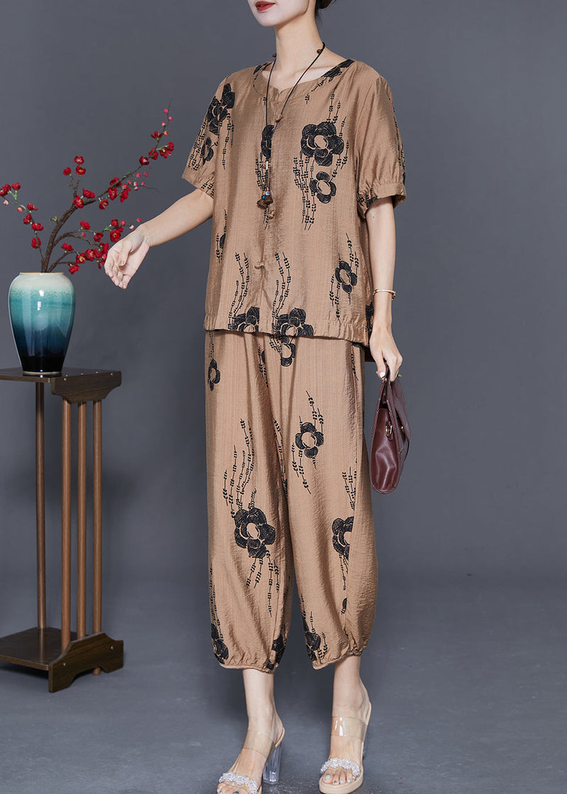 Simple Khaki Oversized Linen 2 Piece Outfit Set Summer