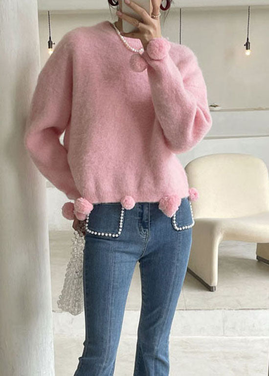 Simple Pink Ma Hai Mao Knit Pullover Spring