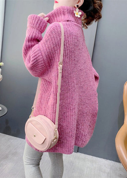 Simple Rose Hign Neck Thick Versatile Knit Sweaters Spring