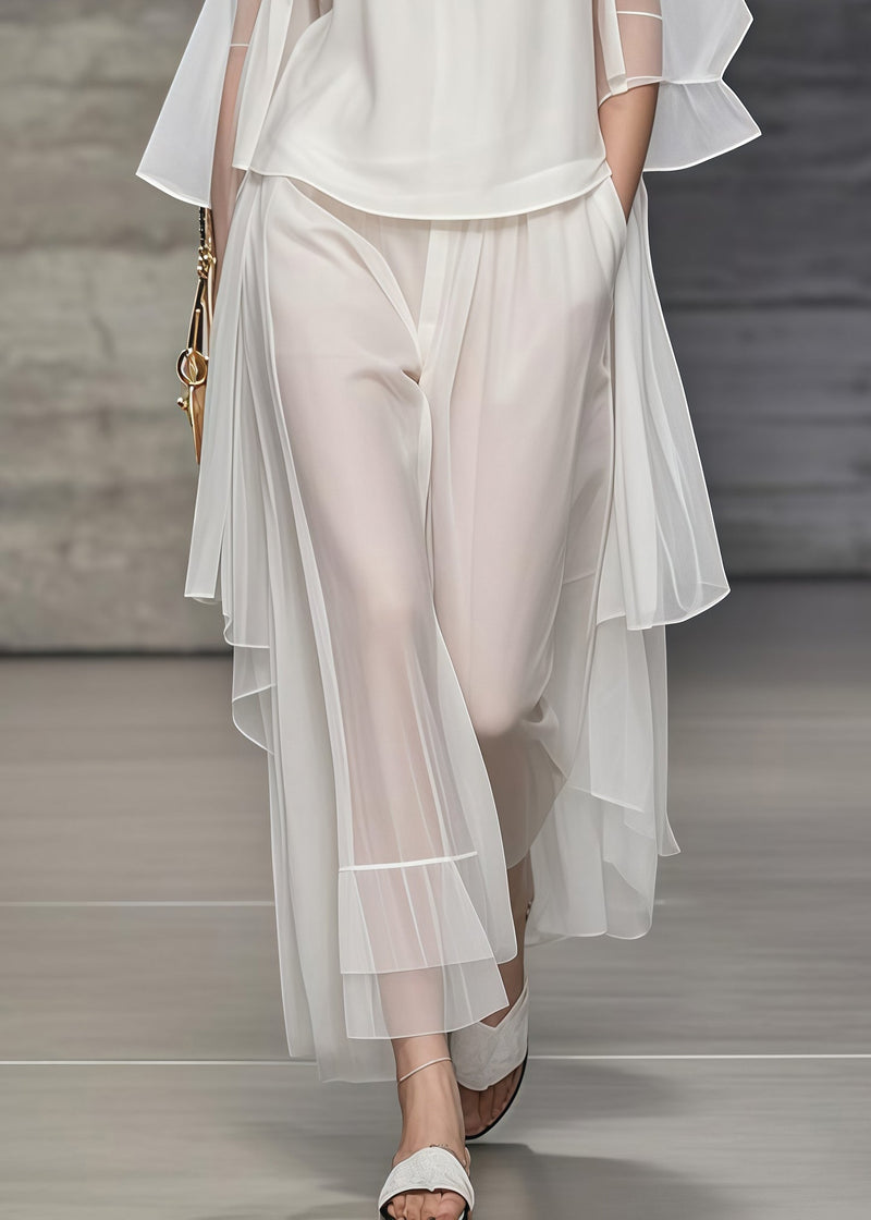 Simple White Oversized Draping Tulle Two Pieces Set Summer
