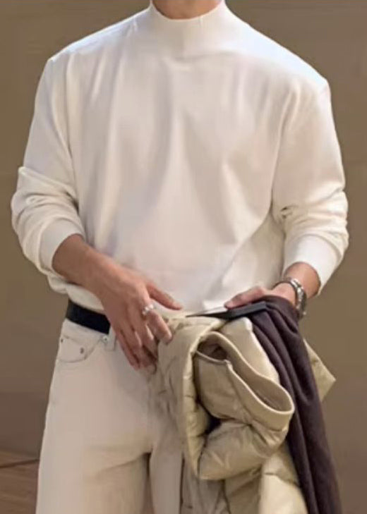 Simple White Knit Sweaters Turtleneck Winter