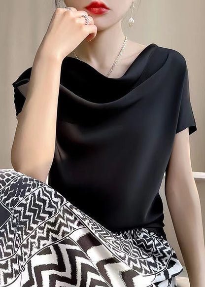 Simple White Turtle Neck Silk T Shirts Summer