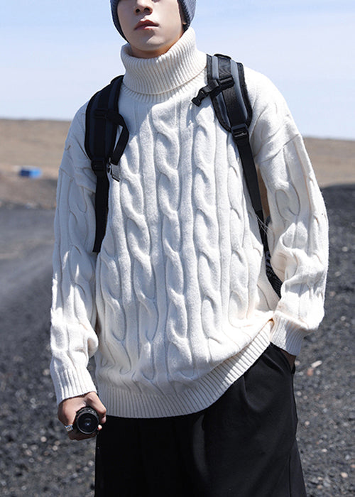 Simple White Turtleneck Knit Sweater Winter
