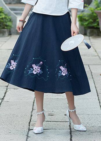 Simple Navy Cotton Skirt2019 Photography a Line Skirts Embroidery Dresses Summer Skirt