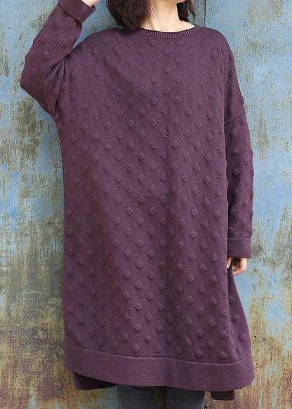 Simple Side Open Sweater Winter Dresses Street Style Purple Largo Knitwear