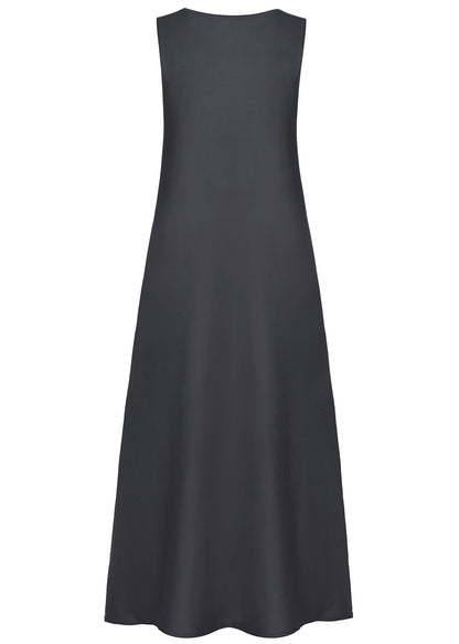 Sleeveless Patchwork O-neck Side Pocket Long Maxi Dress