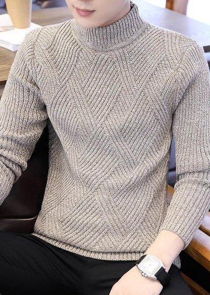 Slim Fit Beige Plaid Knit Sweaters Winter