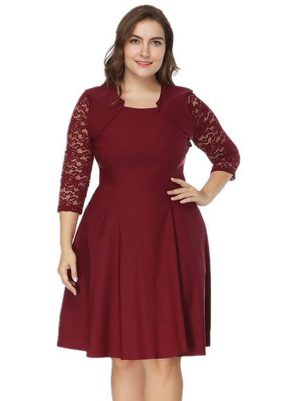 Slim Fit Black O-neck Lace Patchwork Cotton Mid Dresses Bracelet Sleeve