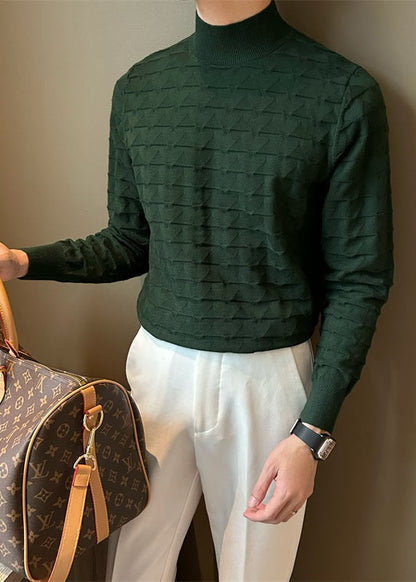 Slim Fit Green Turtleneck Original Design Knit Sweater Fall
