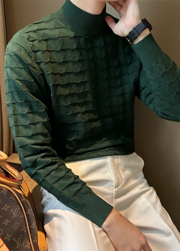 Slim Fit Green Turtleneck Original Design Knit Sweater Fall
