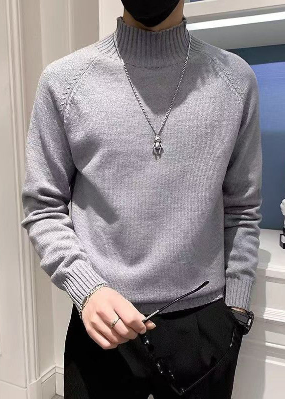 Slim Fit Grey Turtleneck Knit Sweaters Winter